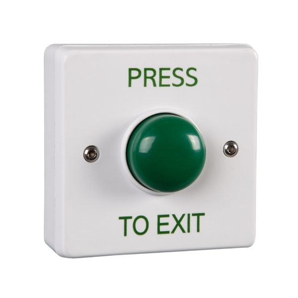 Standard White Plastic Green Domed Button, Press To Exit