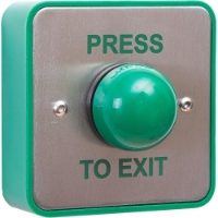 PRESS TO EXIT Large Green Button, No Collar, S/Steel Plate