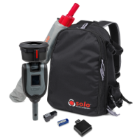 Solo testifire black backpack with a heat test kit. there is a GPS reciever a handheld display unit, SD cards and a Battery 