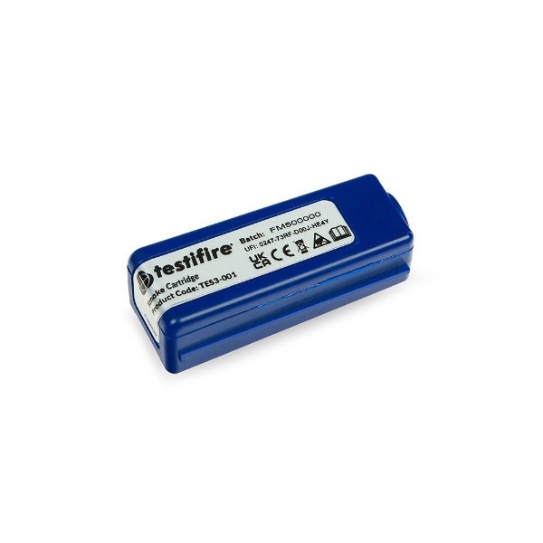 small blue testifire aerosol smoke cartridge labeled TES3