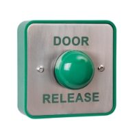DOOR RELEASE Large Green Button, No Collar, S/Steel Plate